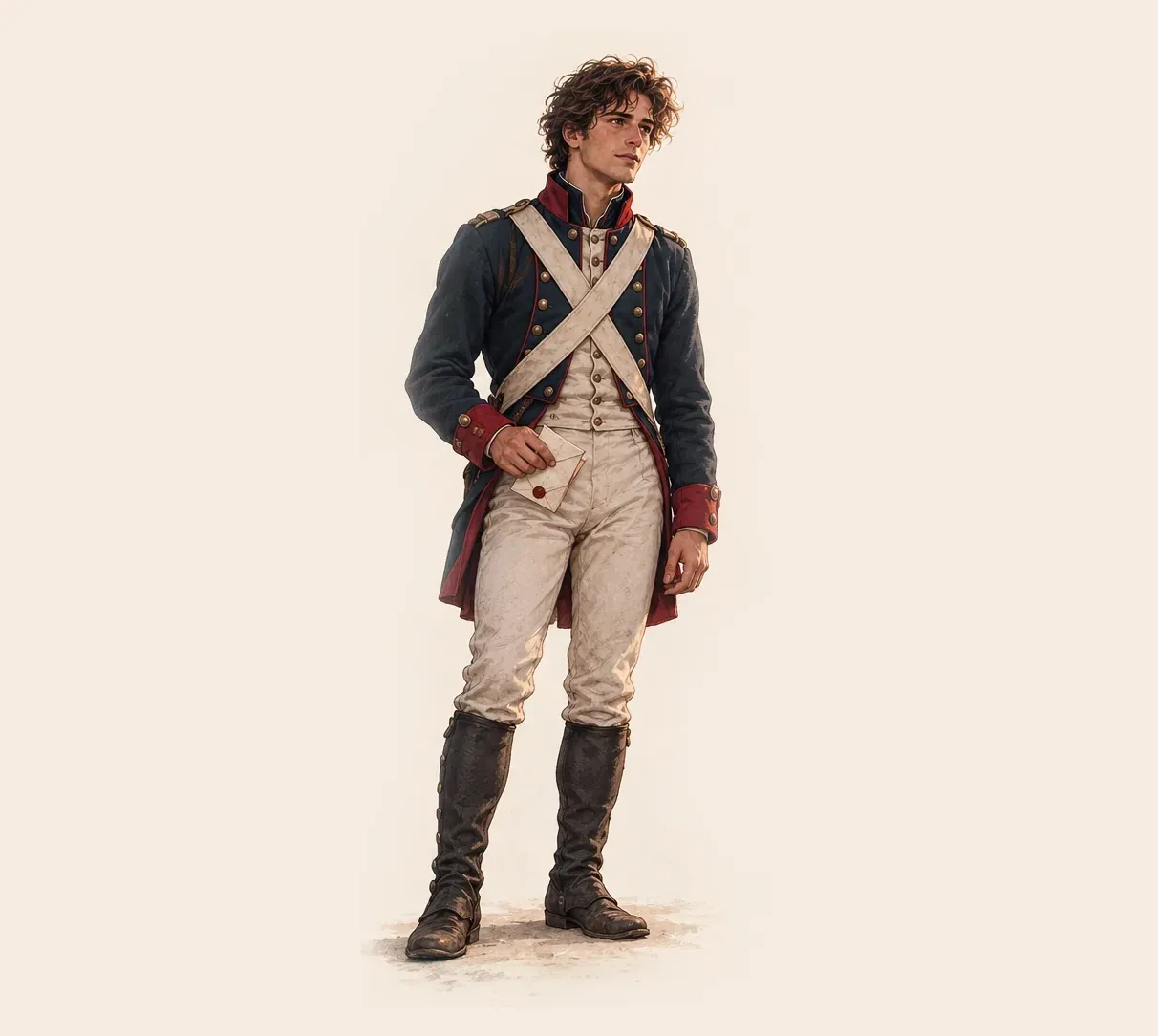 Émile, an official Waterloo character in French uniform